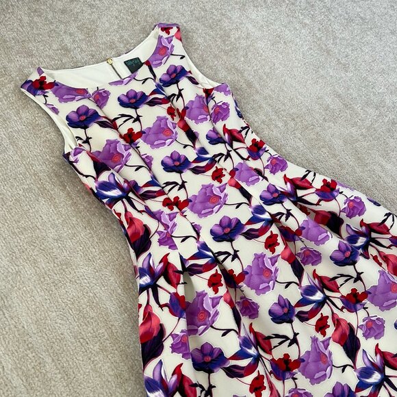 Gabby Skye White Floral Sleeveless Fit and Flare Cocktail Party Mini Dress 4 - Picture 3 of 12